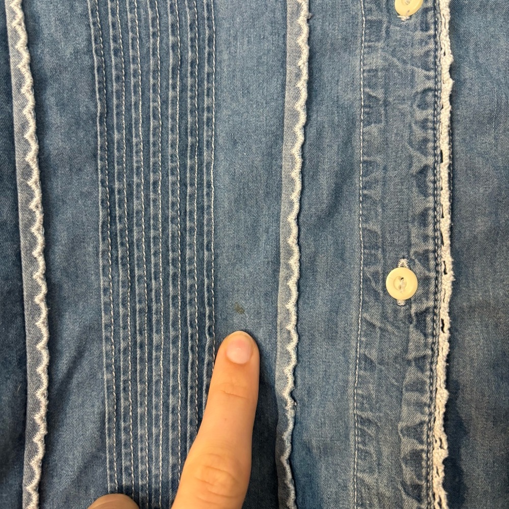 Ralph Lauren Lauren Jeans Co Vintage Chambray Blue Denim Ruffle Cottage Top 16 S - Picture 6 of 10